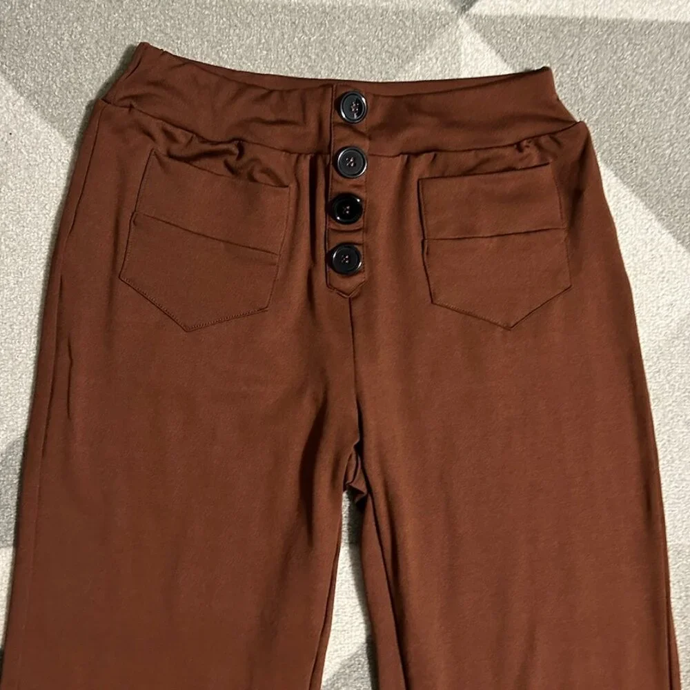 NWOT Unbranded Rusty Brown Straight Leg Leggings Women's Size M - Picture 2 of 6